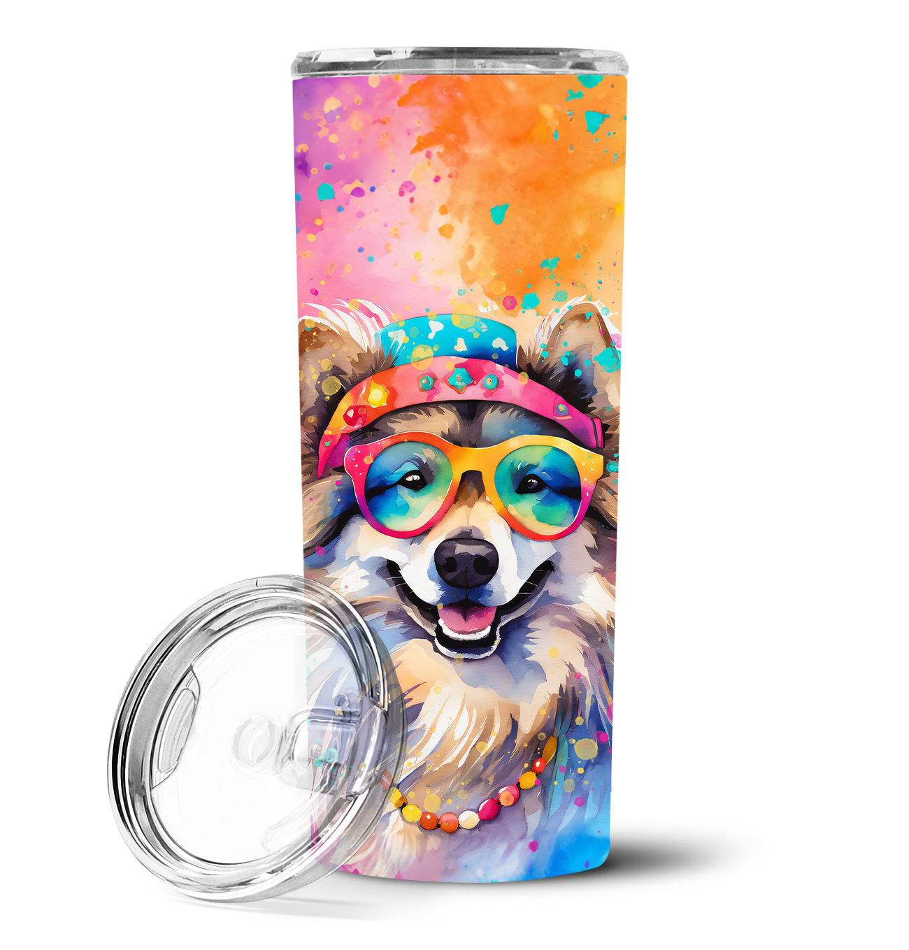 Keeshond Hippie Dawg Stainless Steel Skinny Tumbler Vacuum Double Walled Reusable Insulated Tumbler Travel Cup for Coffee Cocktails Gift with Lid, 20 oz - Renee Lane Company
