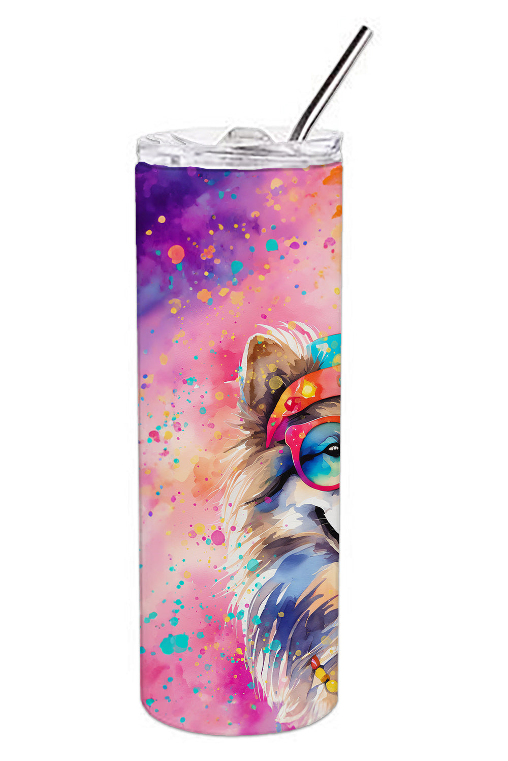 Keeshond Hippie Dawg Stainless Steel Skinny Tumbler Vacuum Double Walled Reusable Insulated Tumbler Travel Cup for Coffee Cocktails Gift with Lid, 20 oz - Renee Lane Company