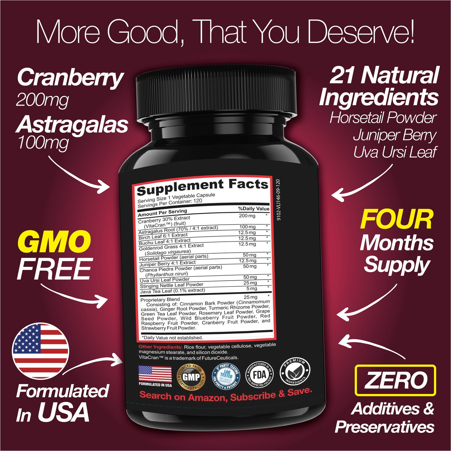 Kidney Support Cleanse Detox & Repair -120 Capsules - Cranberry & Astragalus Root Pills - Renee Lane Company
