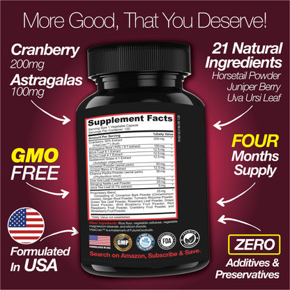 Kidney Support Cleanse Detox & Repair -120 Capsules - Cranberry & Astragalus Root Pills - Renee Lane Company