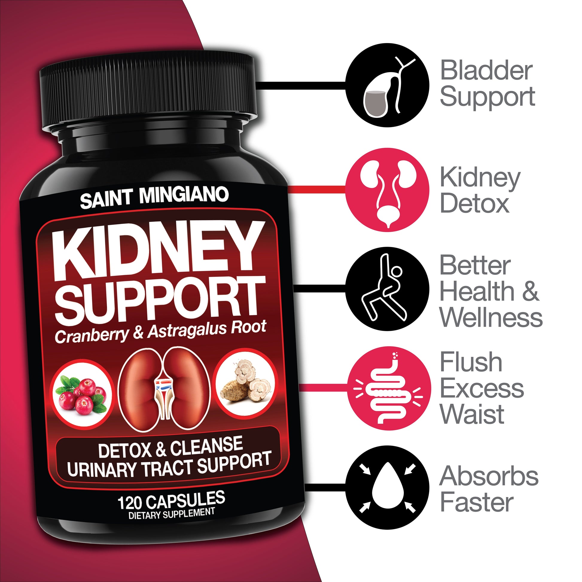 Kidney Support Cleanse Detox & Repair -120 Capsules - Cranberry & Astragalus Root Pills - Renee Lane Company