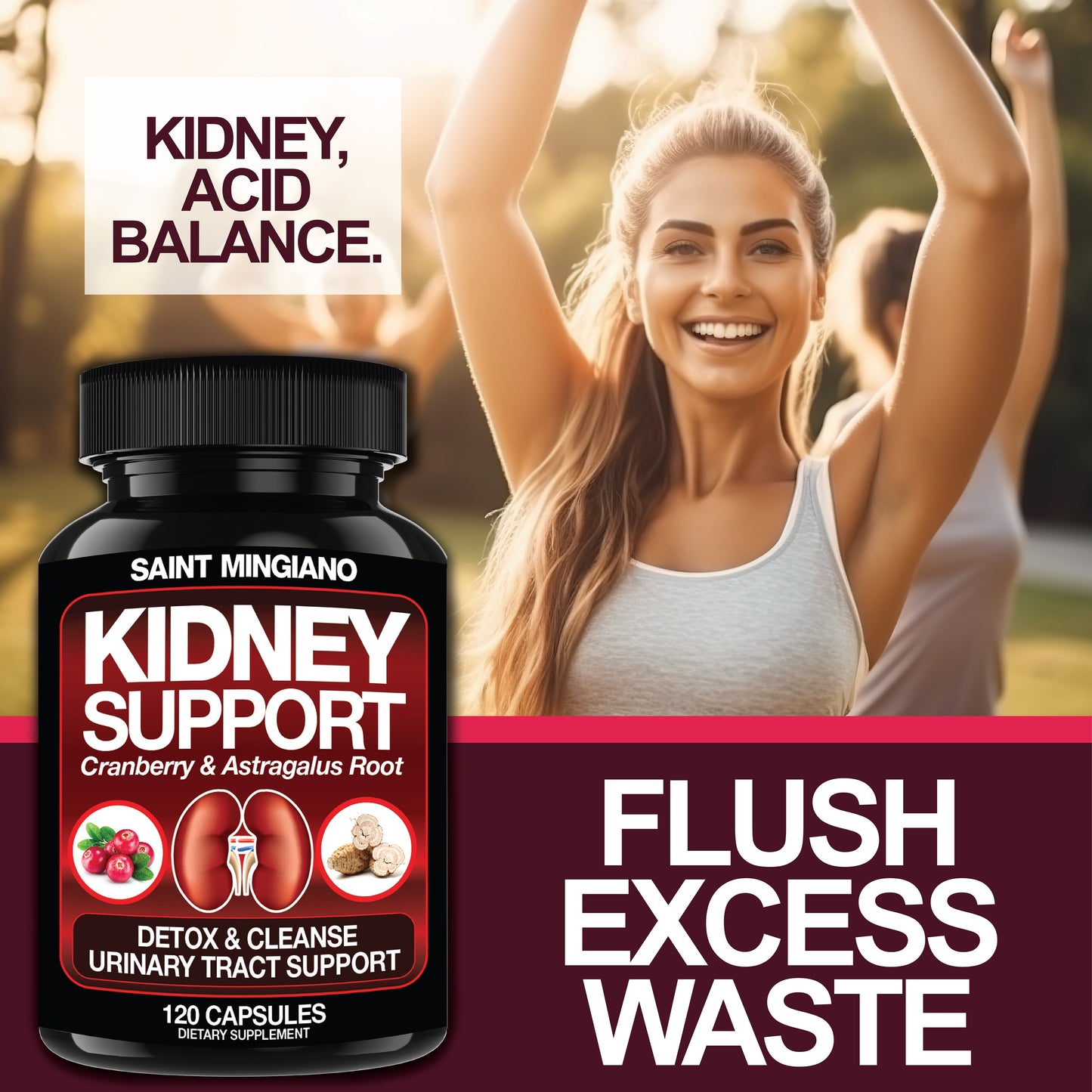 Kidney Support Cleanse Detox & Repair -120 Capsules - Cranberry & Astragalus Root Pills - Renee Lane Company