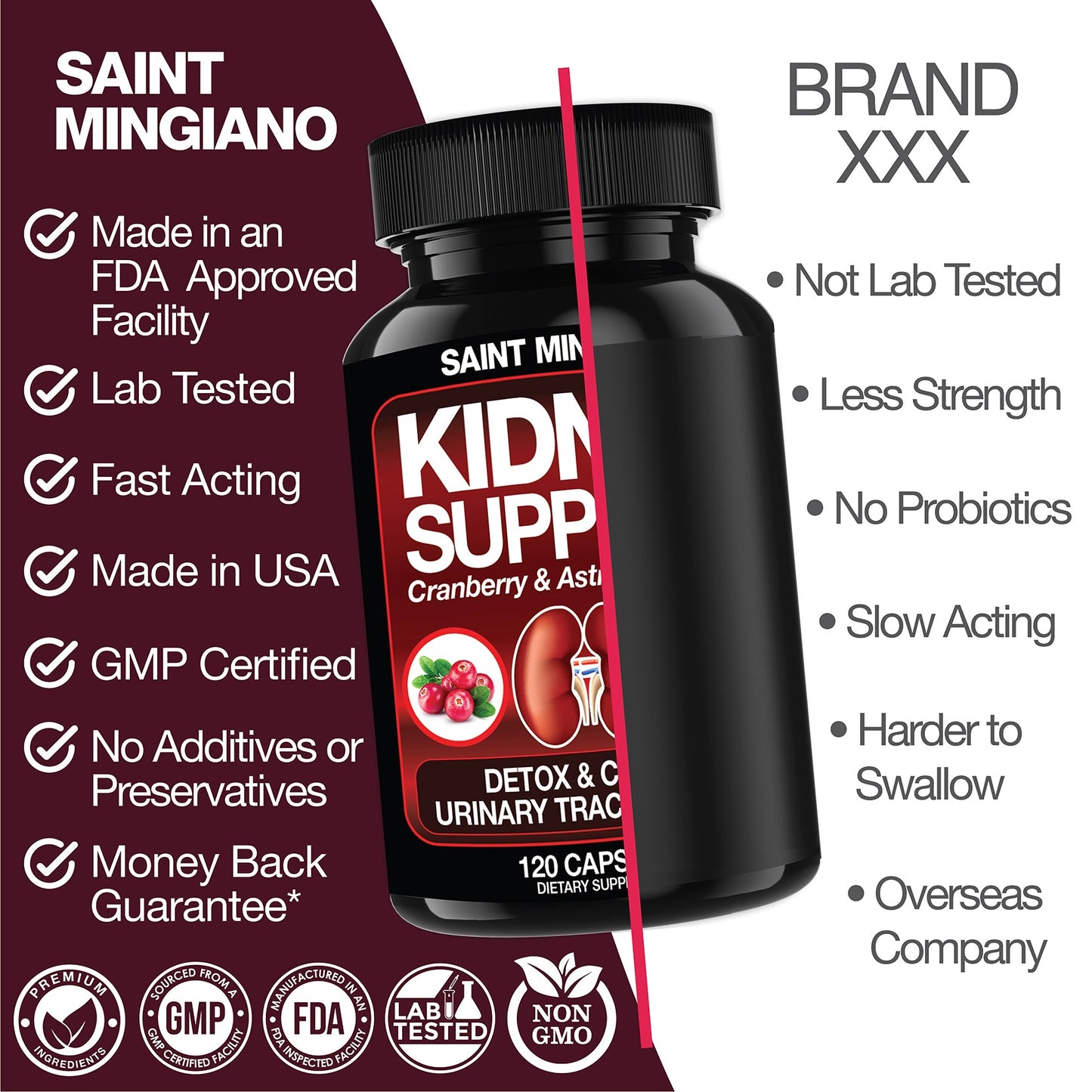 Kidney Support Cleanse Detox & Repair -120 Capsules - Cranberry & Astragalus Root Pills - Renee Lane Company