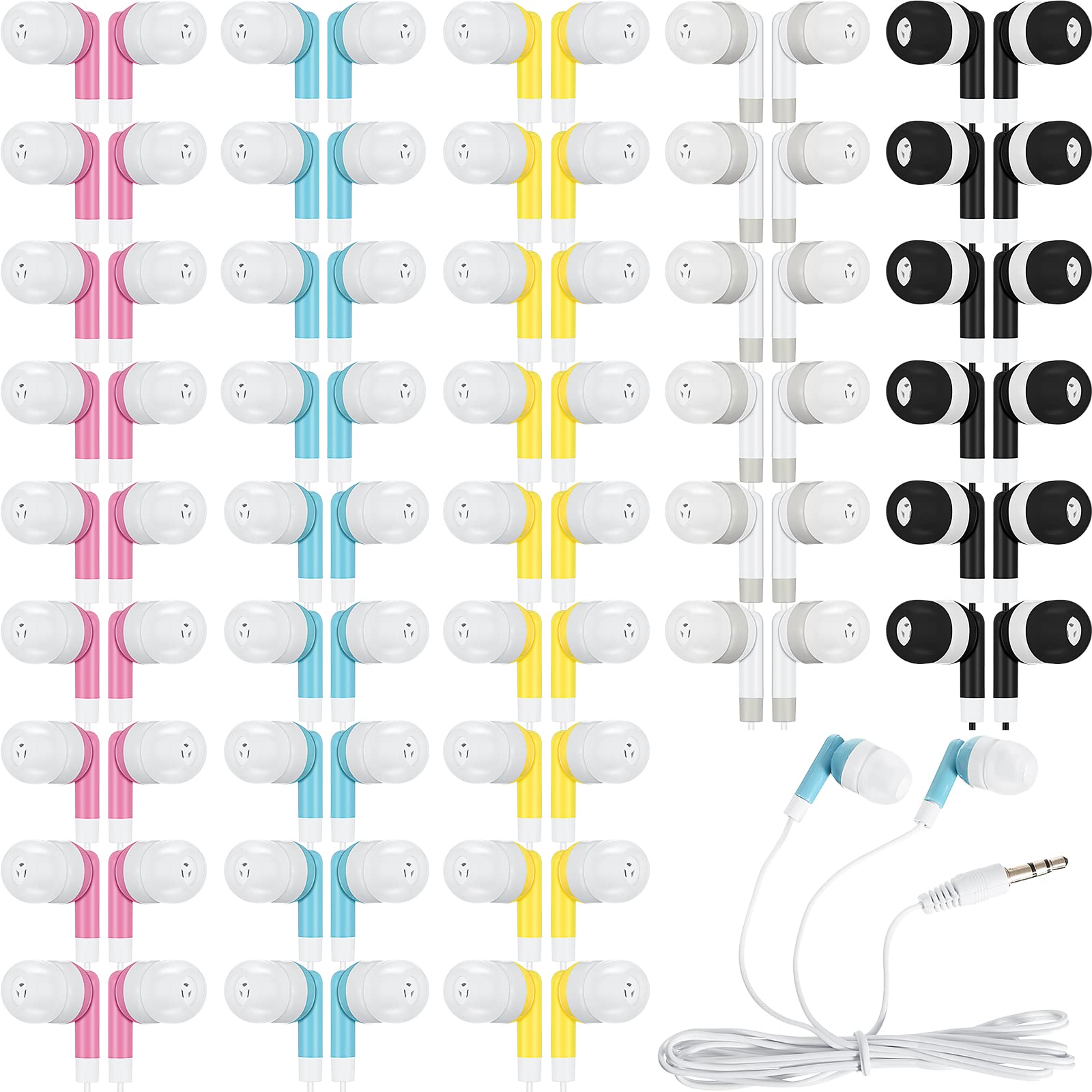 Kigeli 100 Pack Kids Bulk Earbud Headphones for Classroom Student Wired Headphones in-Ear Earbud 3.5 mm Disposable Earphones Set for Kids Adults Class School Library Museum Laptop(Multicolor) - Renee Lane Company