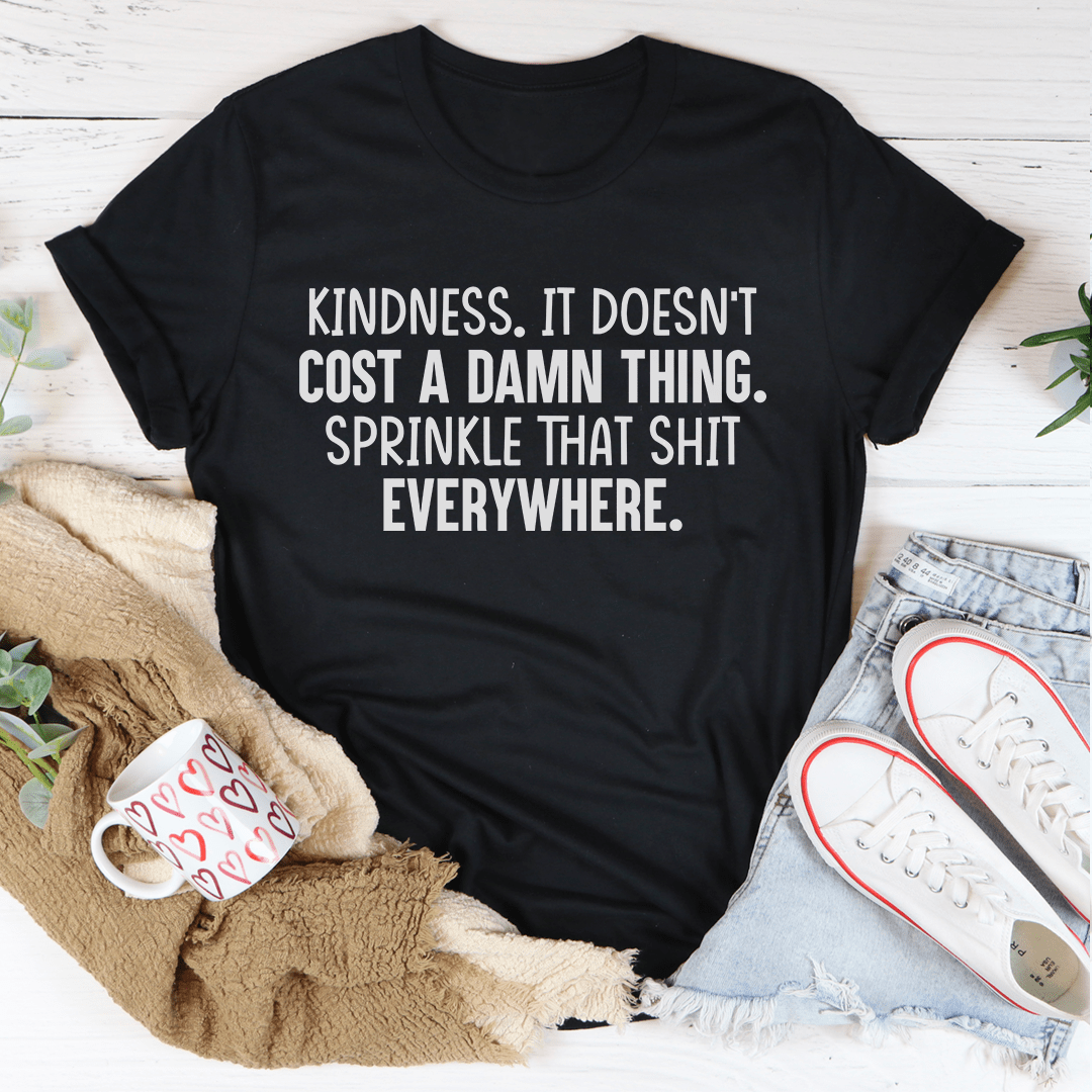 Black crewneck T-shirt with bold white quote graphic across chest
