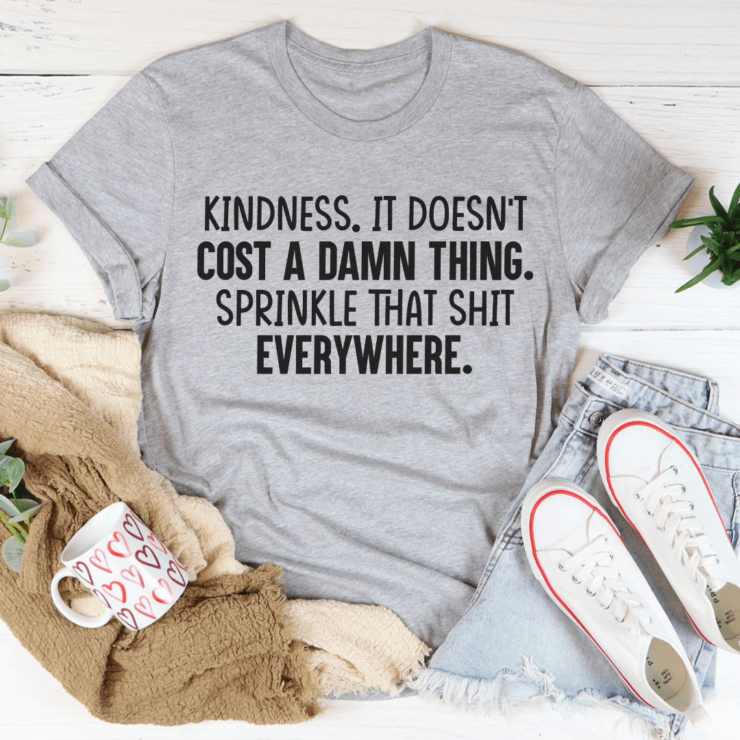 Heather gray crewneck T-shirt with bold black slogan lettering on front