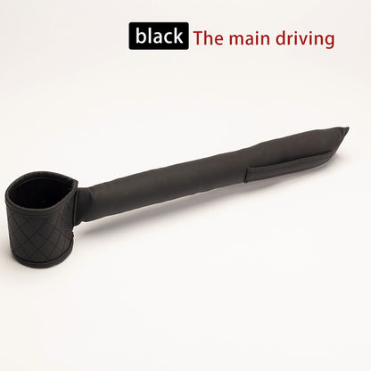 Leather car seat gap filler, black color, long strap with cup holder