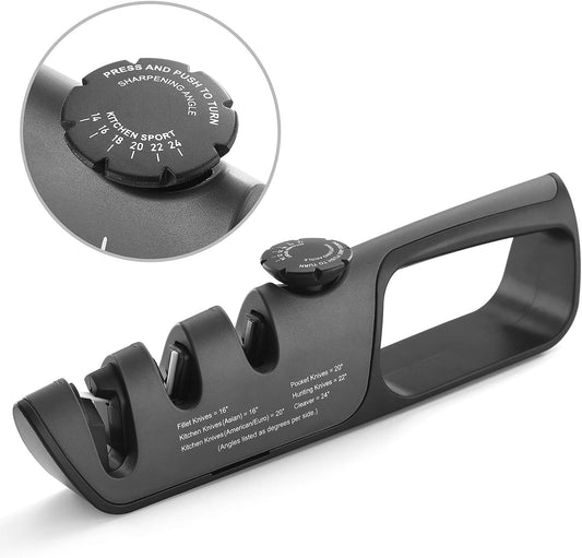 Knife Sharpener  3 Stage Kitchen Chef Knife and Scissor Sharpeners Restore Knives or Shears Blades Quickly Safely with Adjustable Angle Button for Various Household Knives Shear Gray - Renee Lane Company