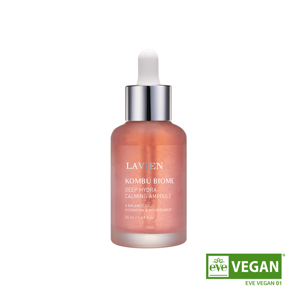 Calming ampoule dropper bottle, amber serum in clear glass with silver cap