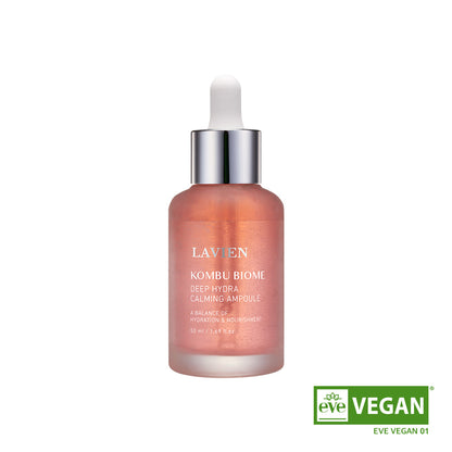 Calming ampoule dropper bottle, amber serum in clear glass with silver cap
