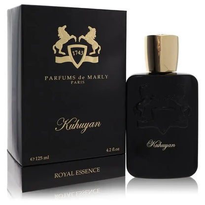 Unisex perfume bottle with box, black glass, gold cap, 4.2 fl oz