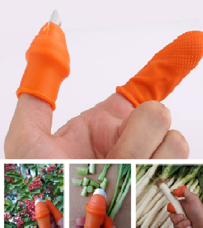 Orange silicone finger blade pair on hand, textured tips