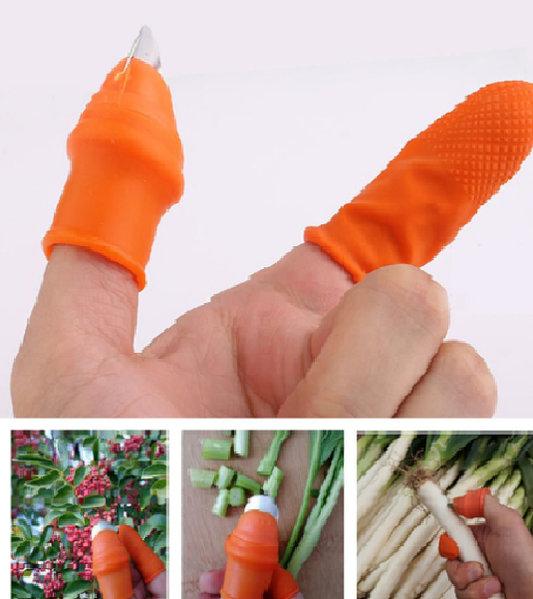 Orange silicone finger blade pair on hand, textured tips