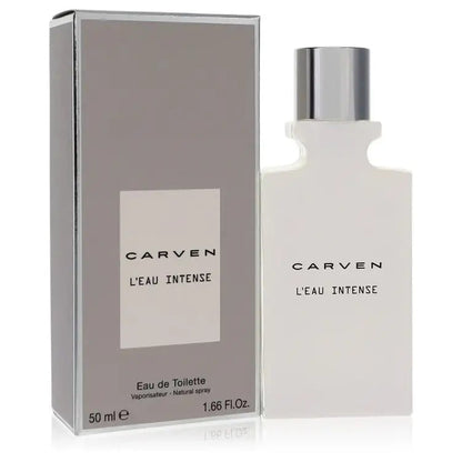 Men's Carven eau de toilette spray bottle with silver cap and standing carton
