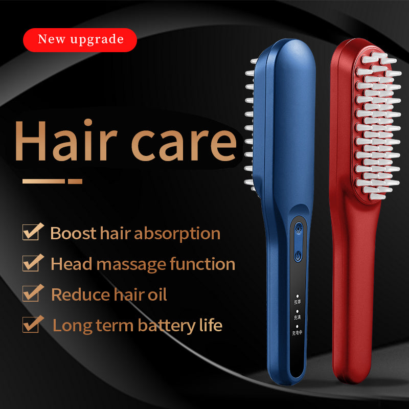 Hair growth comb, blue and red handheld combs with rounded bristle tips