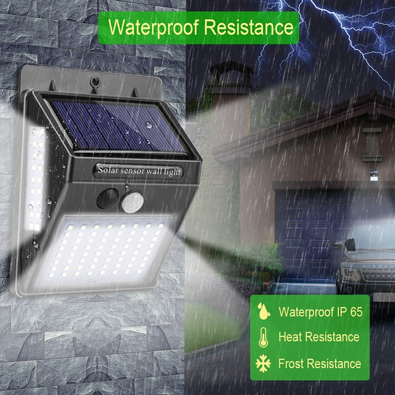 Black solar waterproof motion sensor LED wall lamp with solar panel and bright front LED panel