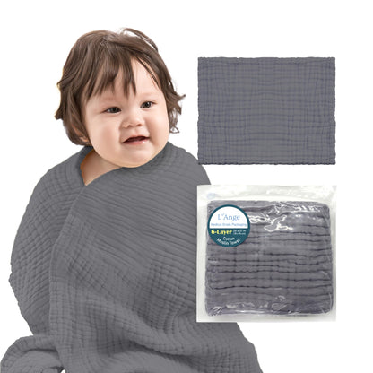 LAnge Baby Towel - 100% Cotton Muslin 6 Layers Quick Dry Medical Grade Packaging for Infants and Newborns - 28 x 37in - Dove Gray - Renee Lane Company