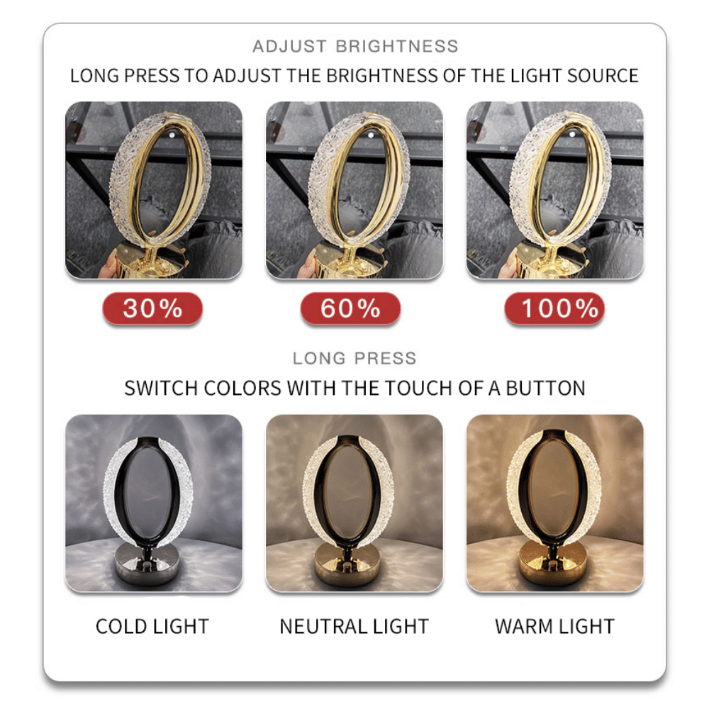 LED Desk Lamp Atmosphere Lamp Touching Control Bedside Lamp Night Light Suitable For Home Office Dimmable Desk Lamp With USB Charging Port Acrylic Crystal Modern Luxury Rechargeable Table Lamp - Renee Lane Company