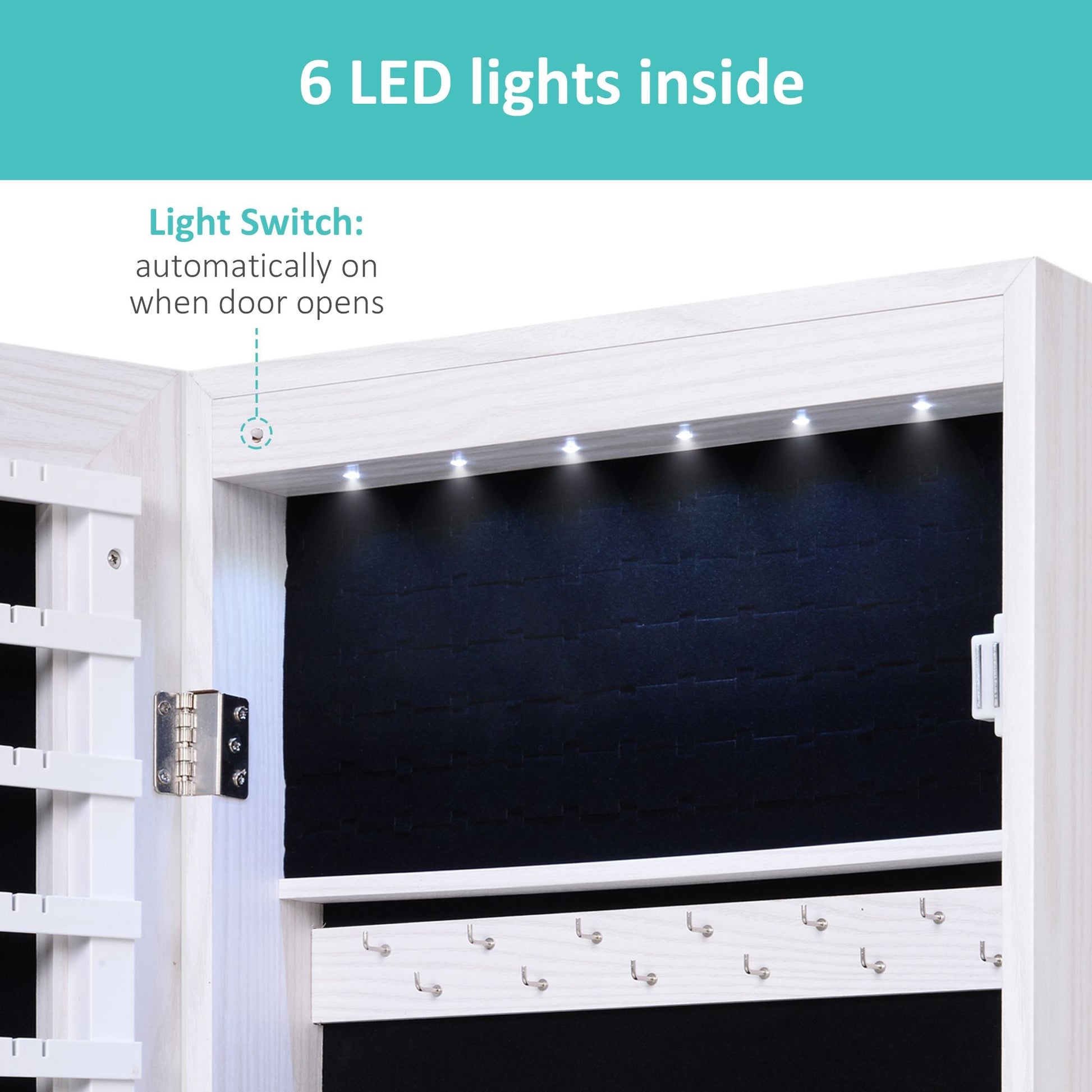 LED Lighted Mirror Jewelry Cabinet Wall Door Mounted Storage Organizer Armoire Wood Grain Gray - Renee Lane Company