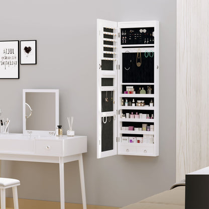 LED Lighted Mirror Jewelry Cabinet Wall Door Mounted Storage Organizer Armoire Wood Grain Gray - Renee Lane Company