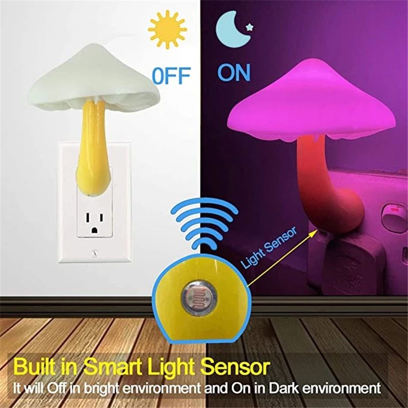 LED Night Lamp Mushroom Wall Socket Lamp White Light Control Sensor Bathroom Bedroom Furniture Decoration Wall Lamp - Renee Lane Company