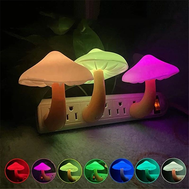 LED Night Lamp Mushroom Wall Socket Lamp White Light Control Sensor Bathroom Bedroom Furniture Decoration Wall Lamp - Renee Lane Company