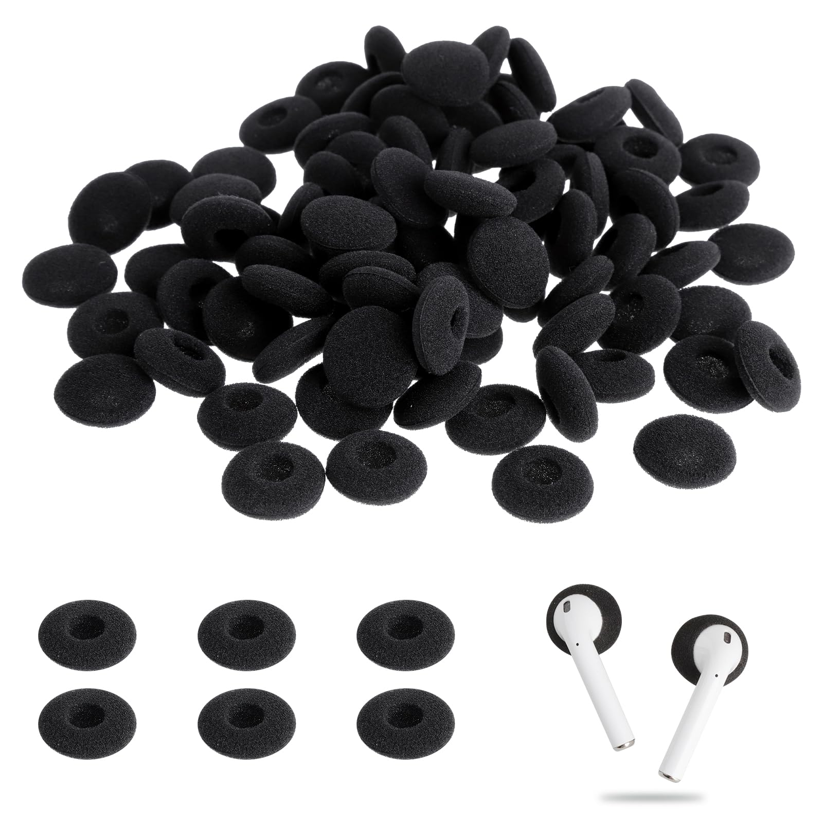 LLMSIX 100PCS Foam Earphone Earbud Soft Earphone Ear Buds Tips Earbud Noise Isolation Cover Caps Replacement Sponge Covers for Earphone Diameter 18MM (Black) - Renee Lane Company