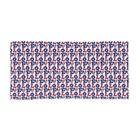 LOL Pattern Beach Towel Fun Red, White Blue Novelty Towel - Renee Lane Company