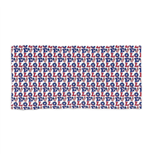 LOL Pattern Beach Towel Fun Red, White Blue Novelty Towel - Renee Lane Company