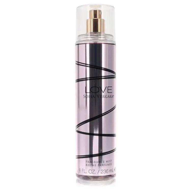 Love by Sofia Vergara fragrance mist spray bottle with metallic pump and striped label