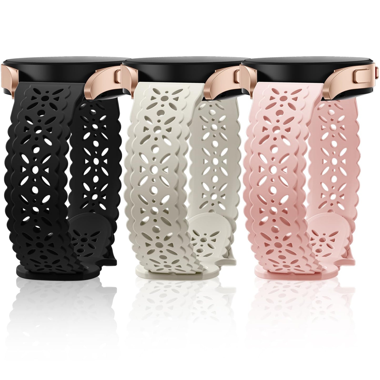 Lace Floral Bands Compatible with Samsung Galaxy Watch 6 Band/Galaxy Watch 5 Band/Galaxy Watch 4 Band/Watch 5 Pro/Watch 4 6 Classic/Watch 3/Active 2 20mm Soft Silicone Hollow-out Sport Strap Women - Renee Lane Company