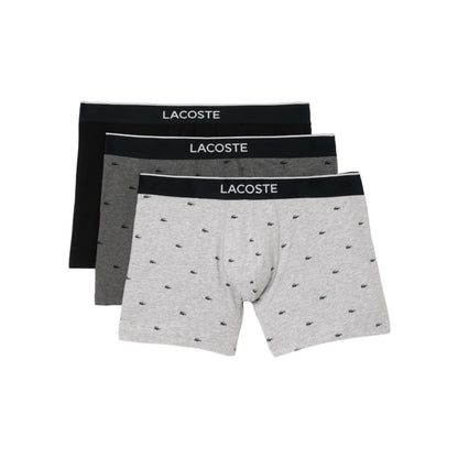 Lacoste Mens Cotton Stretch Mini Croc Print Boxer Briefs 3-pack Black/Midnight Smoke/Dove Grey Medium - Renee Lane Company