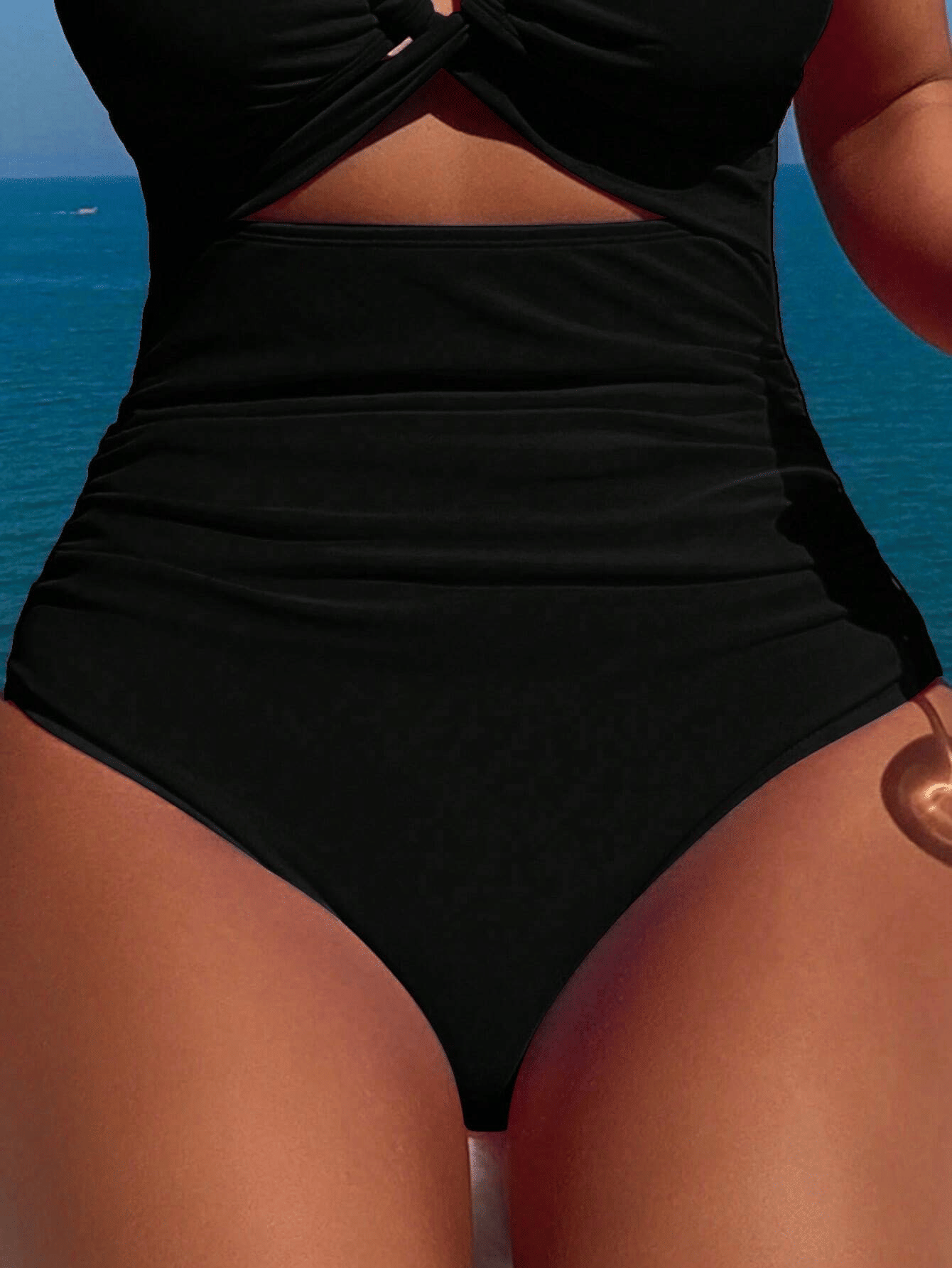 Ladies' cross pleated sexy hanging neck and exposed waist one-piece bikini swimsuit - Renee Lane Company
