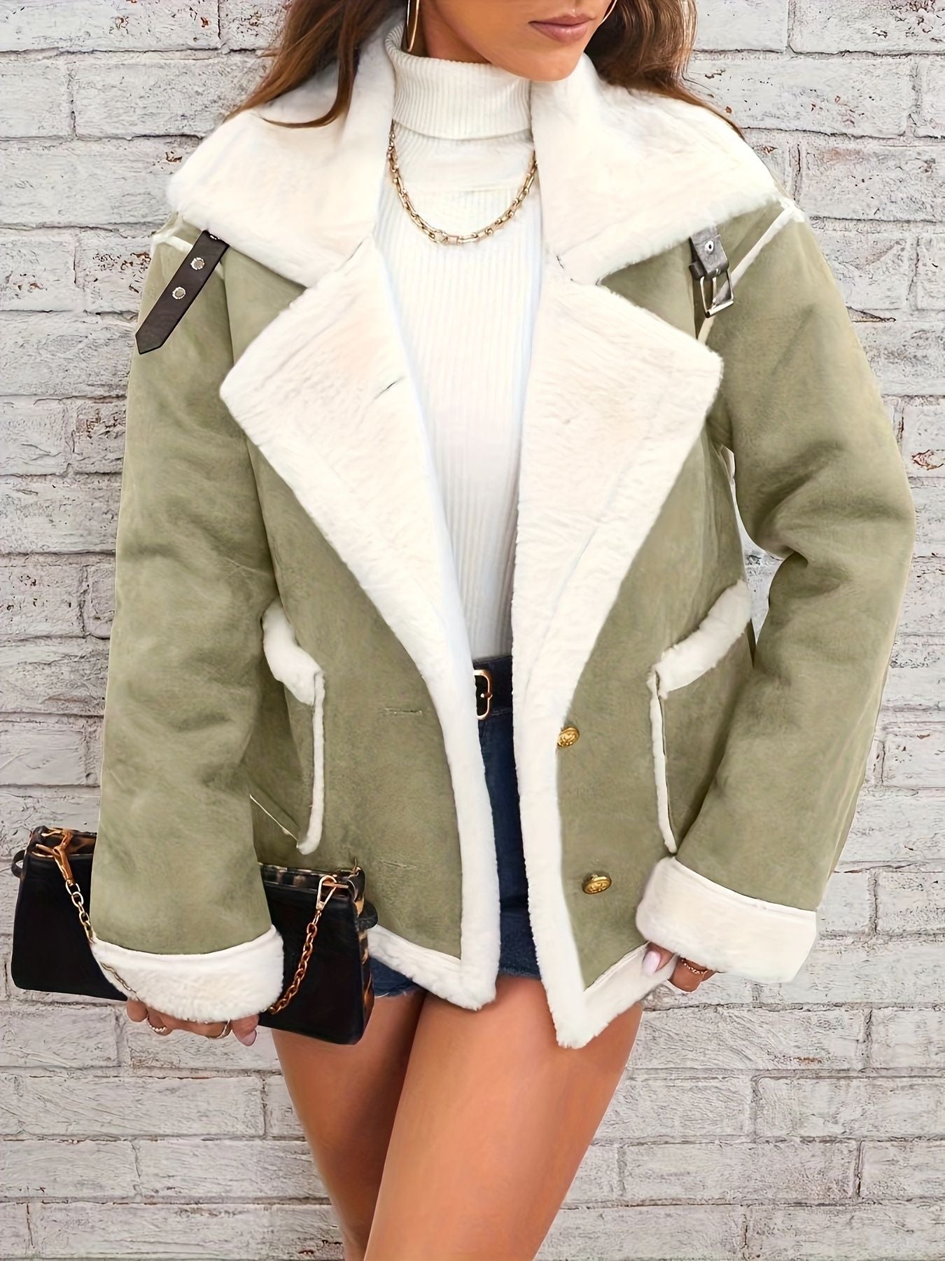 Lapel Plush Jacket, Winter Warm Casual Outwear, Women's Clothing - Renee Lane Company
