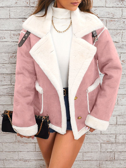 Lapel Plush Jacket, Winter Warm Casual Outwear, Women's Clothing - Renee Lane Company