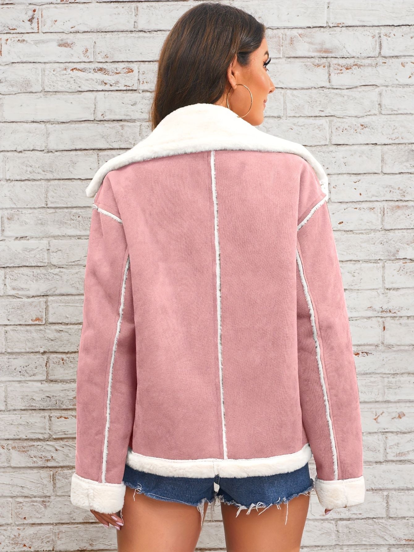 Lapel Plush Jacket, Winter Warm Casual Outwear, Women's Clothing - Renee Lane Company