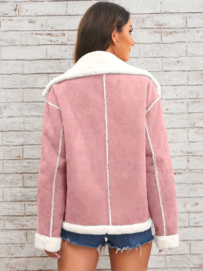 Lapel Plush Jacket, Winter Warm Casual Outwear, Women's Clothing - Renee Lane Company