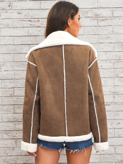 Lapel Plush Jacket, Winter Warm Casual Outwear, Women's Clothing - Renee Lane Company
