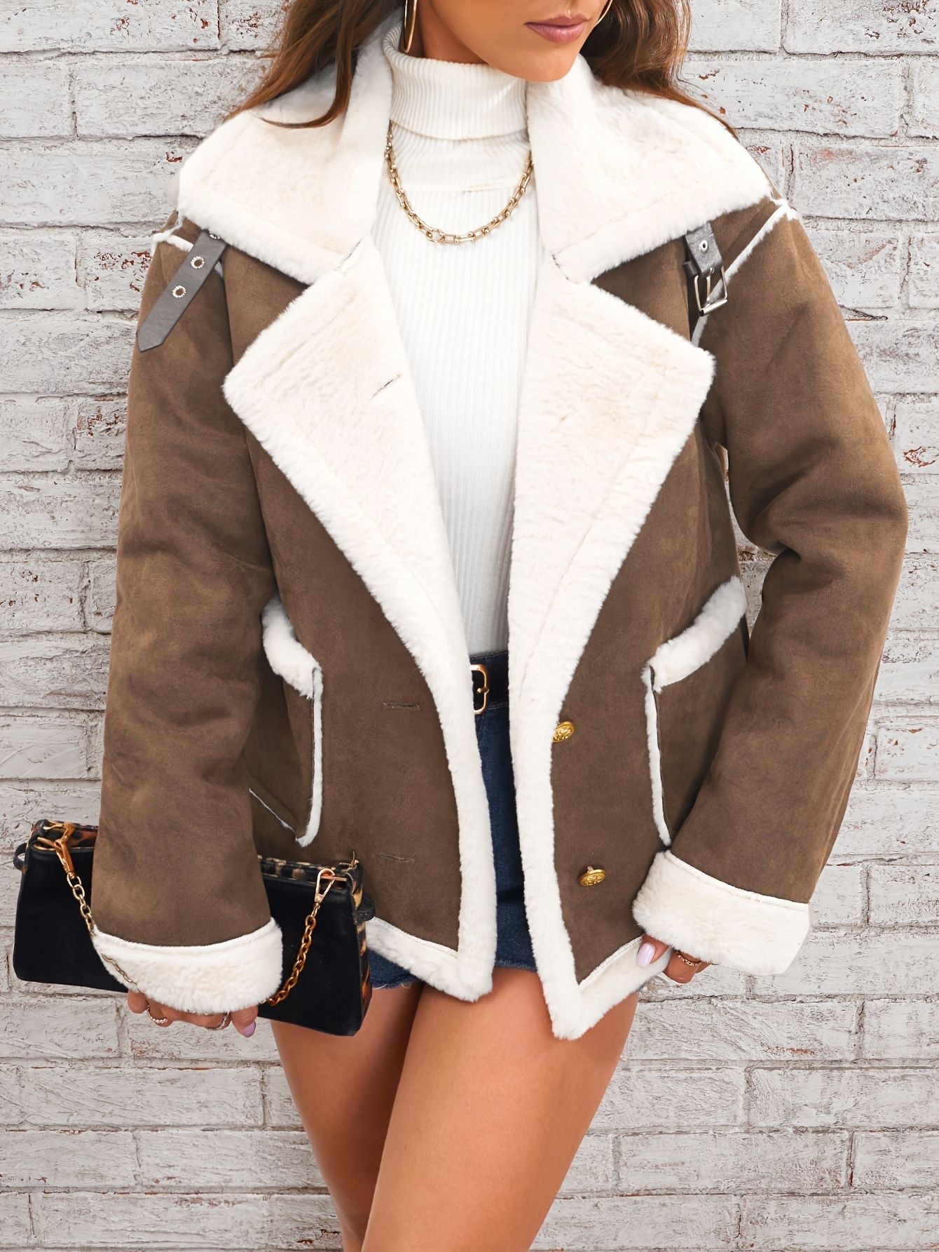 Lapel Plush Jacket, Winter Warm Casual Outwear, Women's Clothing - Renee Lane Company