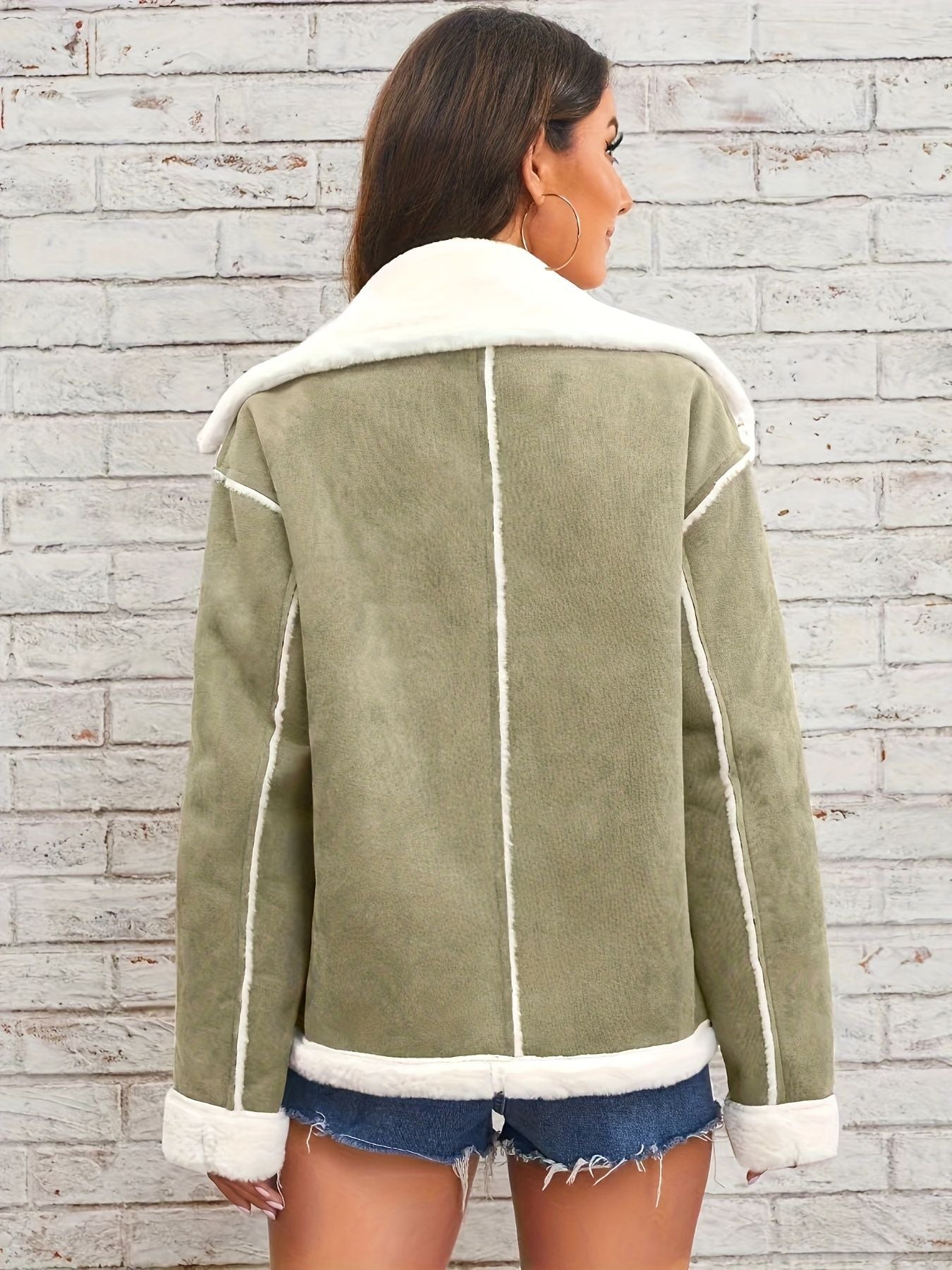 Lapel Plush Jacket, Winter Warm Casual Outwear, Women's Clothing - Renee Lane Company