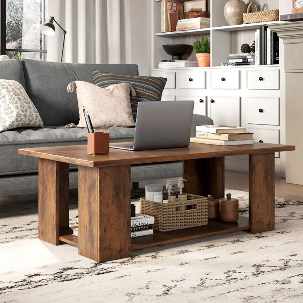 Large 41 Inch 2-tier Wooden Modern Coffee Table with Storage Shelf living room table - Renee Lane Company