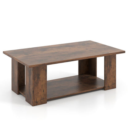 Large 41 Inch 2-tier Wooden Modern Coffee Table with Storage Shelf living room table - Renee Lane Company