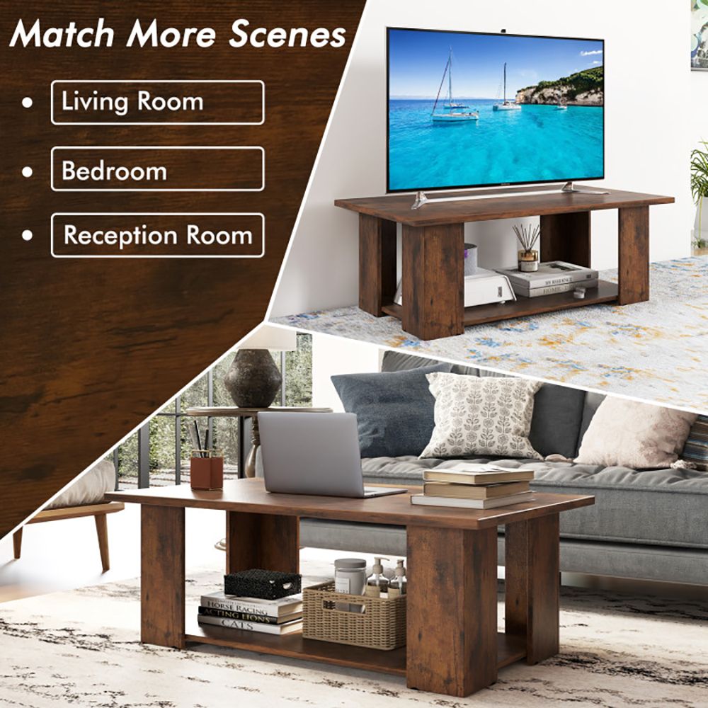 Large 41 Inch 2-tier Wooden Modern Coffee Table with Storage Shelf living room table - Renee Lane Company