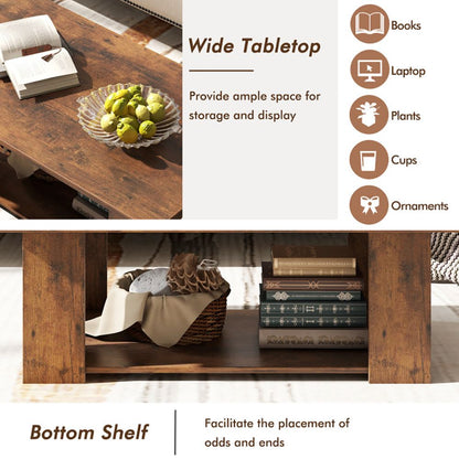 Large 41 Inch 2-tier Wooden Modern Coffee Table with Storage Shelf living room table - Renee Lane Company