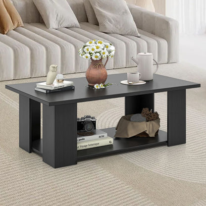 Large 41 Inch 2-tier Wooden Modern Coffee Table with Storage Shelf living room table - Renee Lane Company