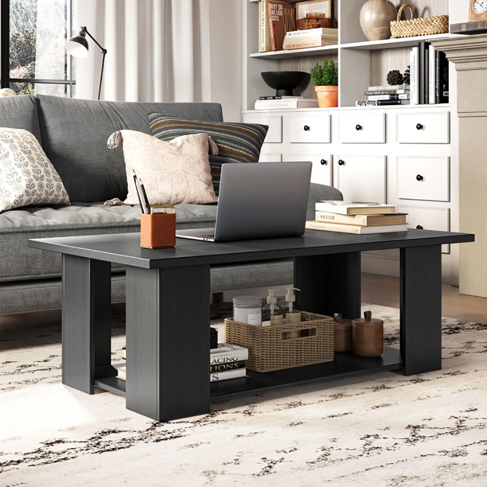 Large 41 Inch 2-tier Wooden Modern Coffee Table with Storage Shelf living room table - Renee Lane Company