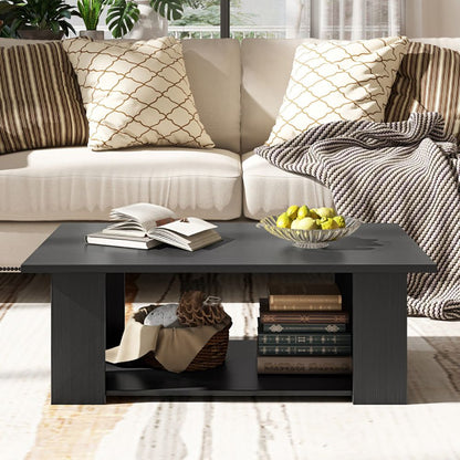 Large 41 Inch 2-tier Wooden Modern Coffee Table with Storage Shelf living room table - Renee Lane Company