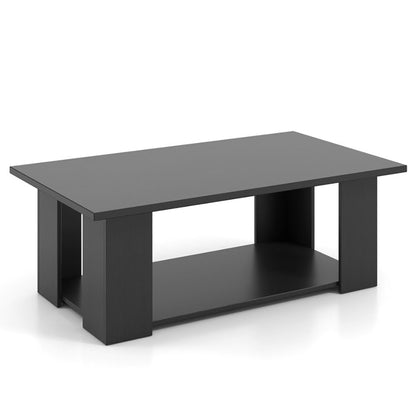 Large 41 Inch 2-tier Wooden Modern Coffee Table with Storage Shelf living room table - Renee Lane Company