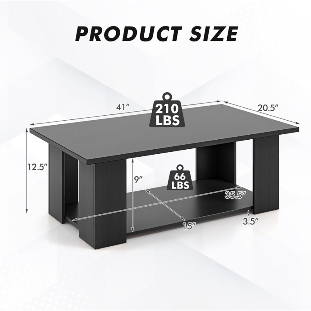 Large 41 Inch 2-tier Wooden Modern Coffee Table with Storage Shelf living room table - Renee Lane Company