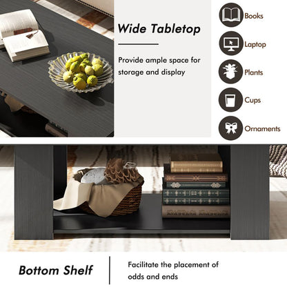 Large 41 Inch 2-tier Wooden Modern Coffee Table with Storage Shelf living room table - Renee Lane Company